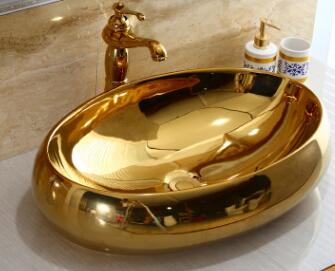 Pure gold ceramic wash basin